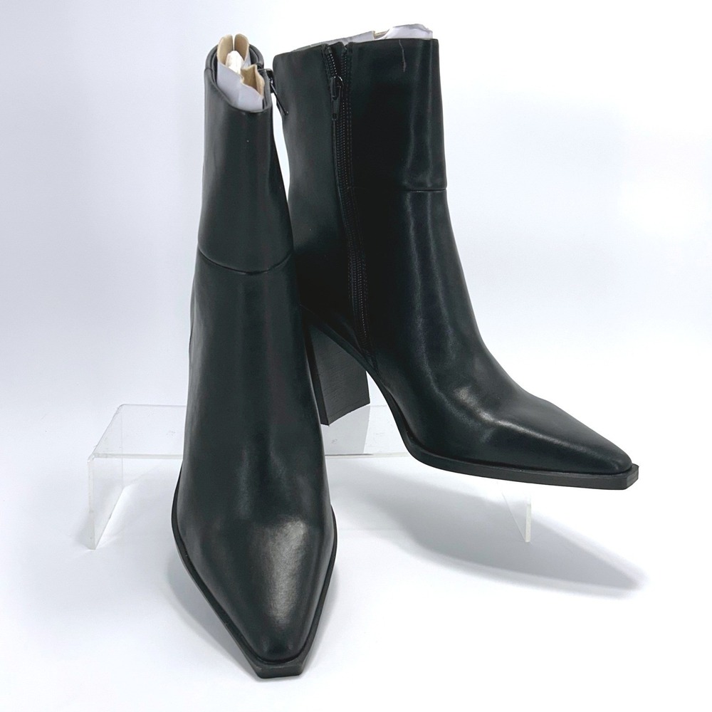 Steve Madden Size 11 Black Leather Pointed Snip Ankle Boots NEW Block Heel $259